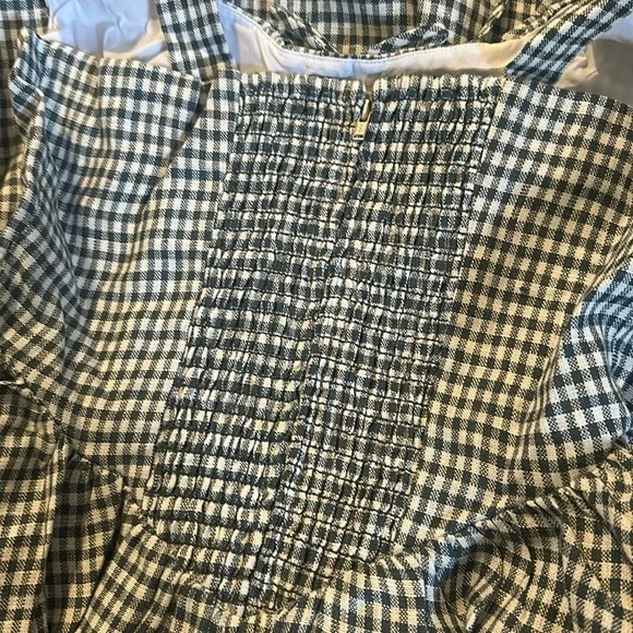 NEW Reformation Balia Midi Linen Dress Slate Check Plaid Navy White | US 2 UK 4 - Picture 12 of 15